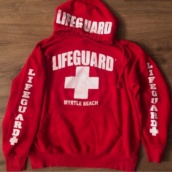 Lifeguard Products Tops - LIFEGUARD Official Myrtle Beach Size M Red Hoodie Sweatshirt Beachwear Logo